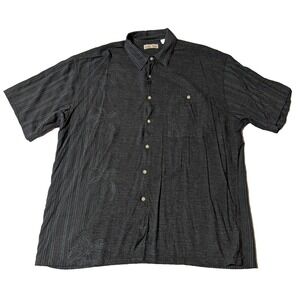 HOLLIS RIVER Men XL Palm Trees Rayon Black Striped Button-Up Shirt EUC